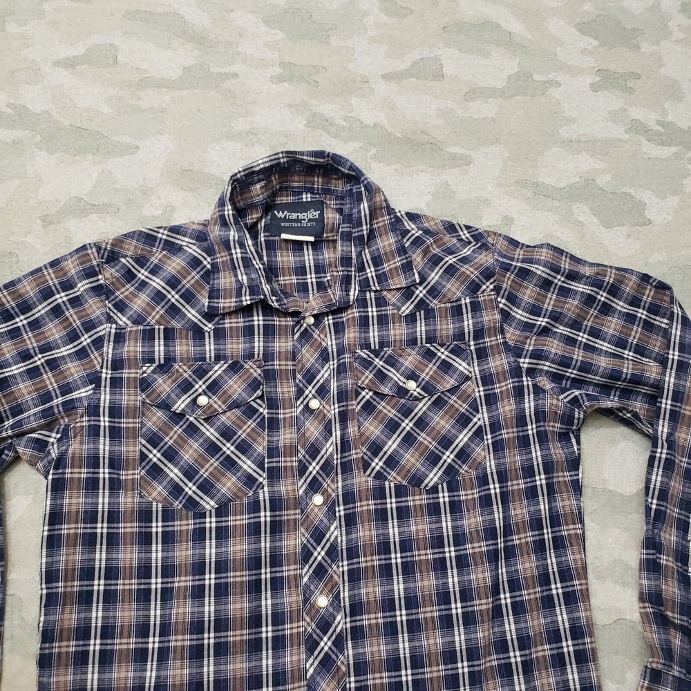 Wrangler Western Shirt Mens Small Blue Pockets Pearl Snap Long Sleeve - Picture 3 of 8